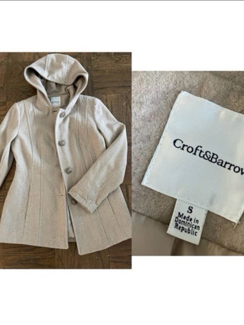 croft & barrow Beige Hooded Wool-Blend Coat